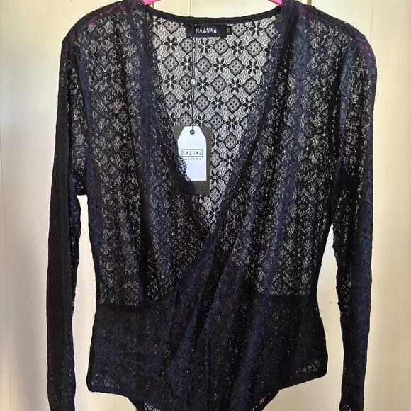 New NaaNaa Longsleeve Lace Bodysuit - Black / UK 14 - Picture 5 of 6